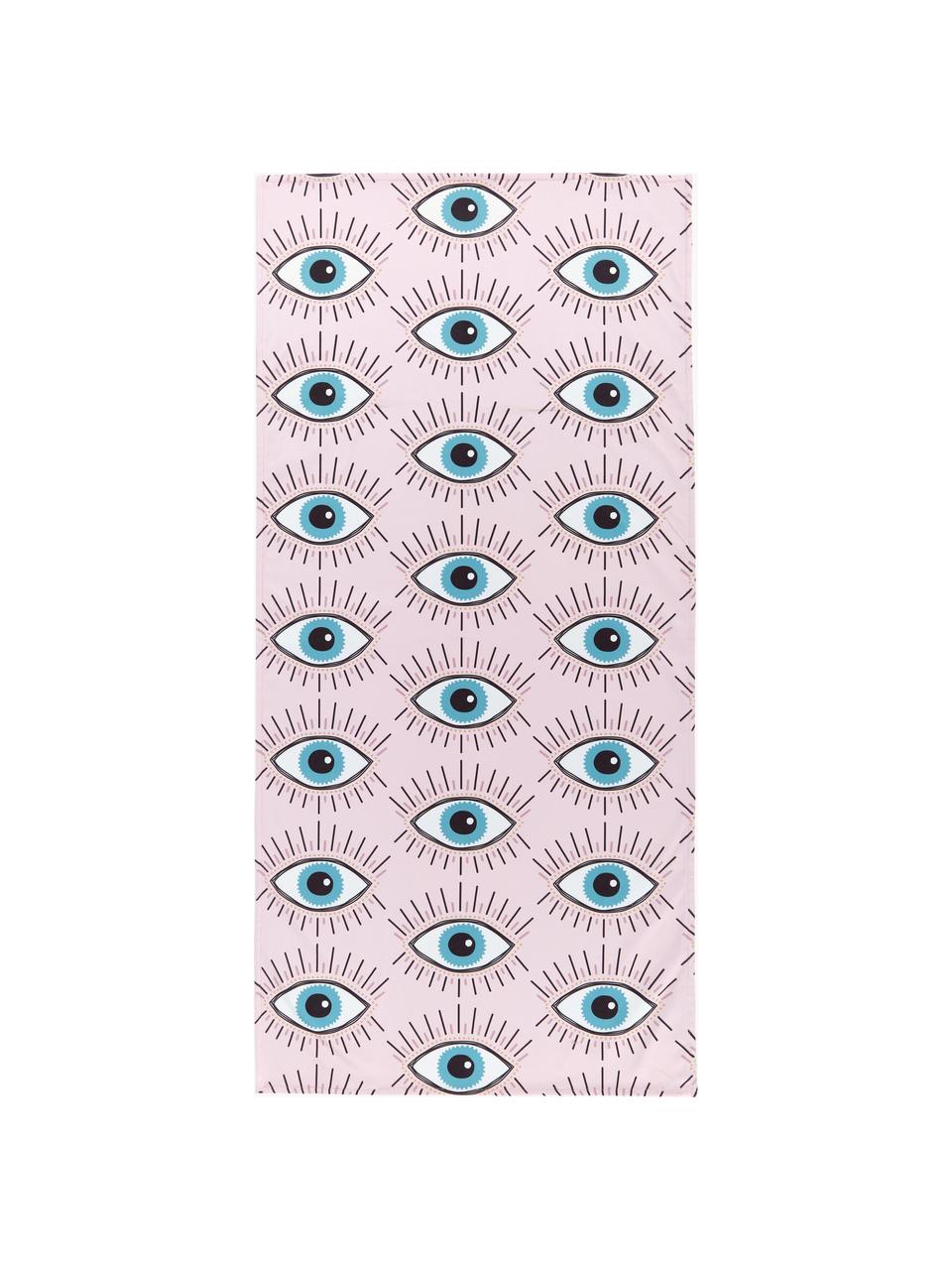 Licht strandlaken Eyes met oogmotieven, 55% polyester, 45% katoen zeer lichte kwaliteit, 340 g/m², Roze, multicolour, B 70 x L 150 cm