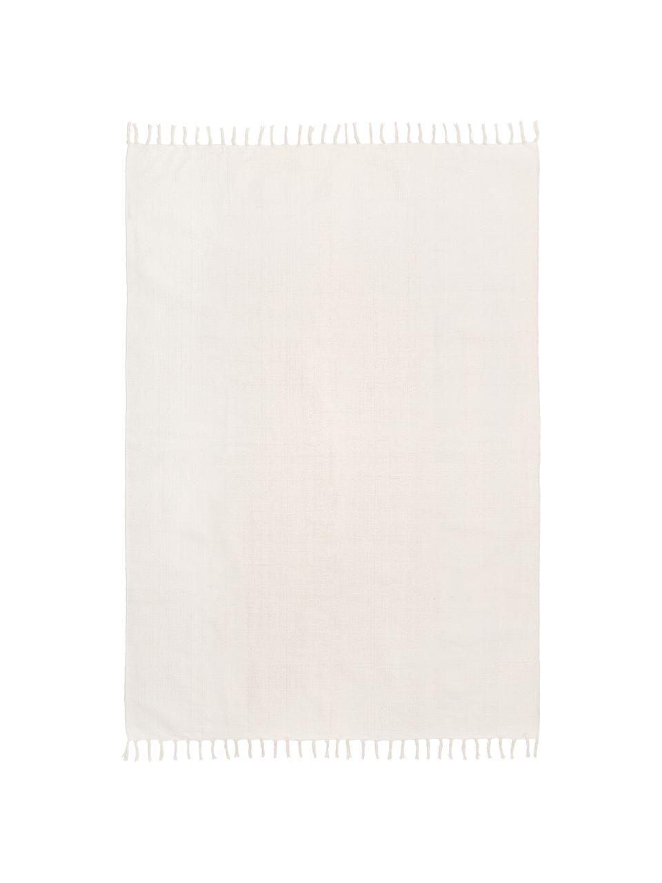Dünner Baumwollteppich Agneta in Cremeweiß, handgewebt, 100% Baumwolle, Weiß, B 50 x L 80 cm (Größe XXS)