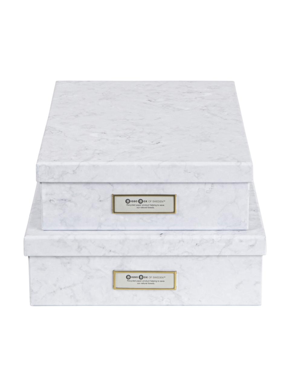 Boîtes de rangement Rasmus II, 2 élém., Blanc, marbré, Lot de différentes tailles