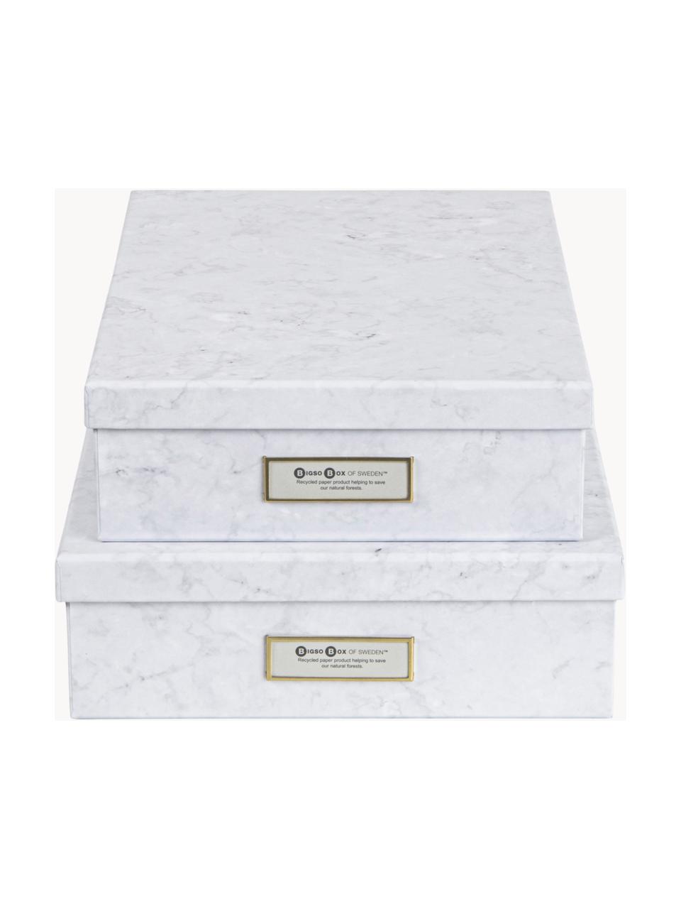 Aufbewahrungsboxen Rasmus II, 2er-Set, Dekor: Metall, Weiß, marmoriert, Set mit verschiedenen Größen
