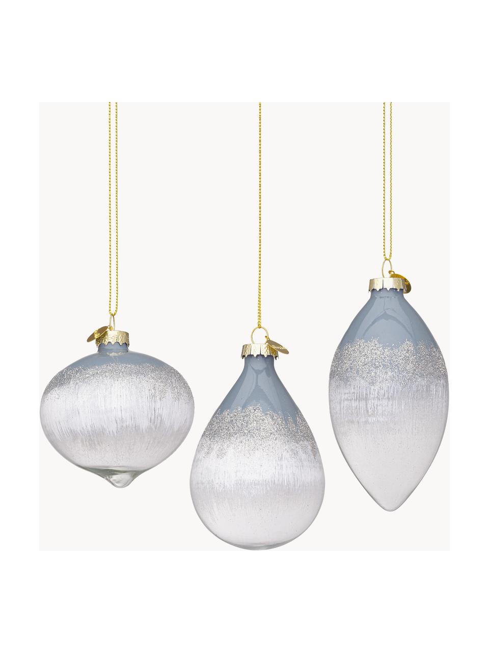 Set di 12 addobbi albero di Natale Elegance, Vetro, Grigio-blu, bianco, argentato, Set in varie misure