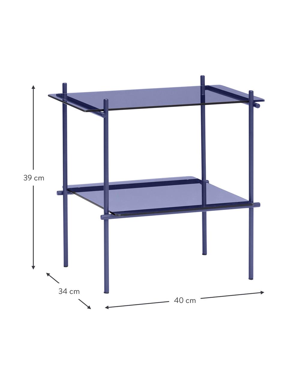 Glazen bijzettafel Niche met blauwe glazen bladen, Frame: gecoat metaal, Blauw, transparant, B 40 x H 39 cm