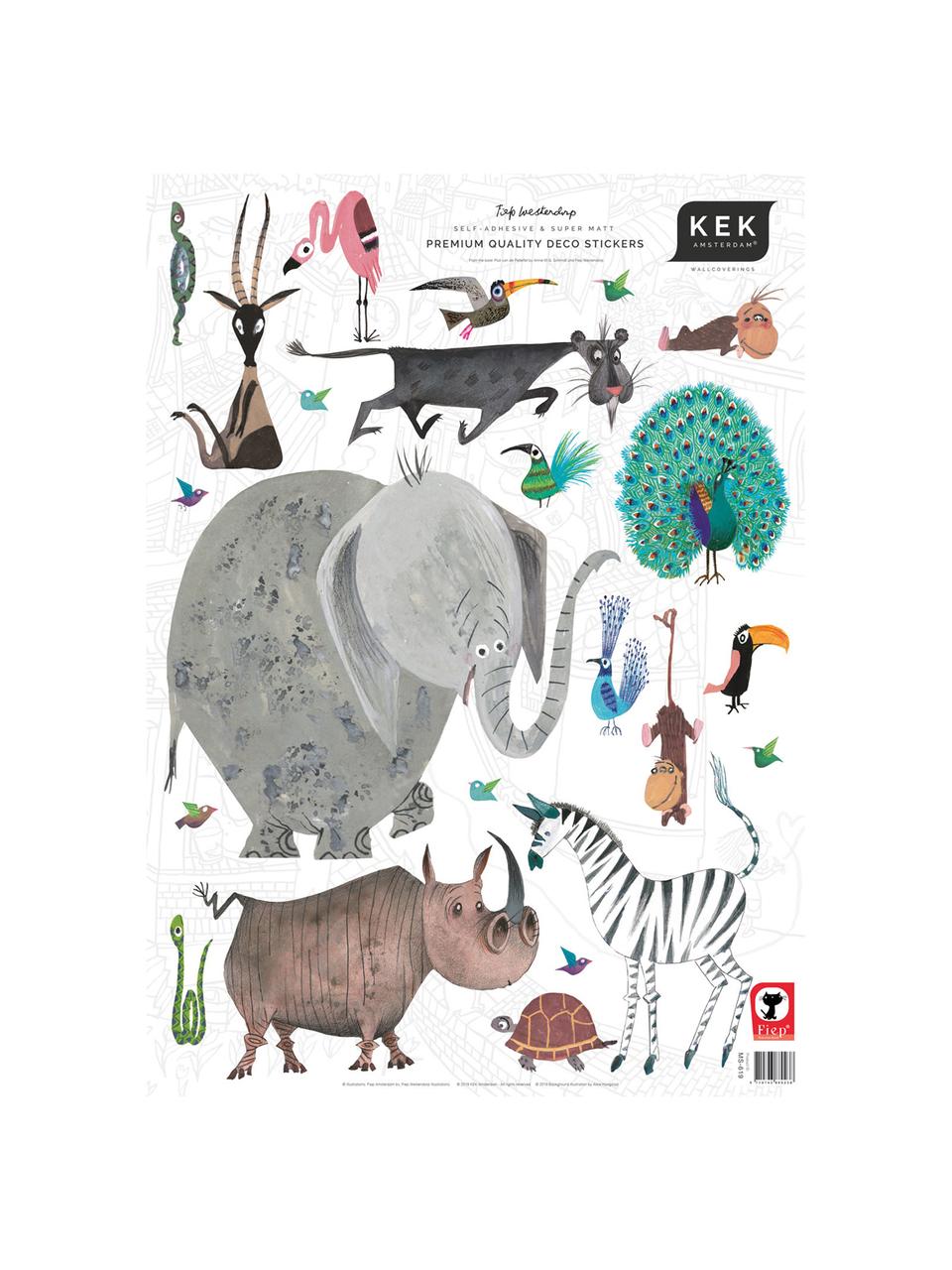 Set de pegatinas para pared Animals, 23 pzas., Lámina de vinilo autoadhesiva mate, Multicolor, An 42 x Al 59 cm