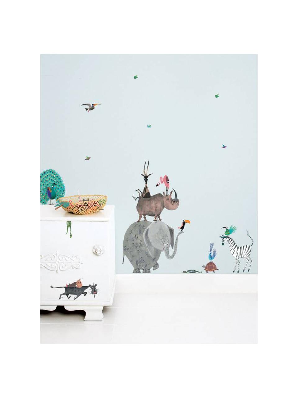 Set de pegatinas para pared Animals, 23 pzas., Lámina de vinilo autoadhesiva mate, Multicolor, An 42 x Al 59 cm