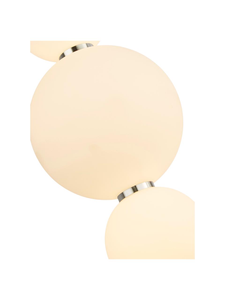 Kleine LED hanglamp Snowball van glas, Lampenkap: opaalglas, Frame: verchroomd metaal, Baldakijn: verchroomd metaal, Opaalwit, chroomkleurig, Ø 18 x H 43 cm