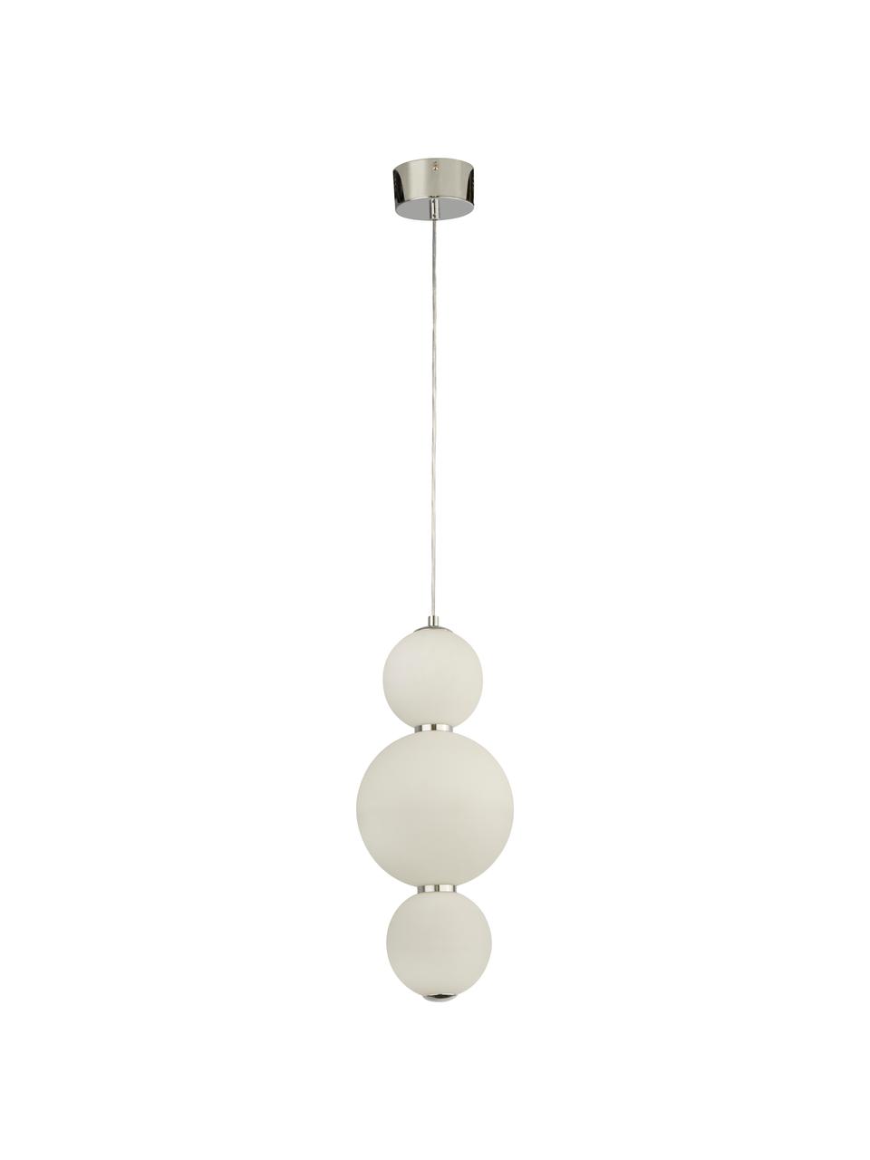 Kleine LED hanglamp Snowball van glas, Lampenkap: opaalglas, Frame: verchroomd metaal, Baldakijn: verchroomd metaal, Opaalwit, chroomkleurig, Ø 18 x H 43 cm