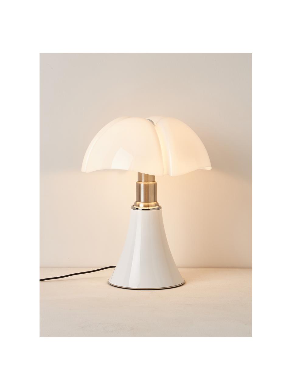 Veľká stmievateľná stolová LED lampa Pipistrello, Lesklá biela, Ø 40 x V 50-62 cm
