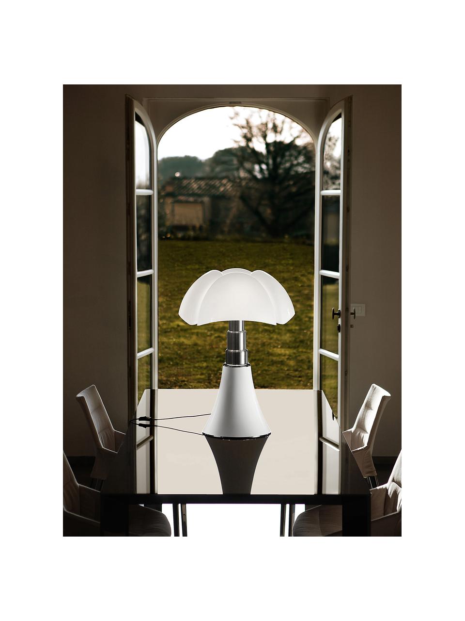 Große dimmbare LED-Tischlampe Pipistrello, höhenverstellbar, Weiß, glänzend, Ø 40 x H  50 - 62 cm