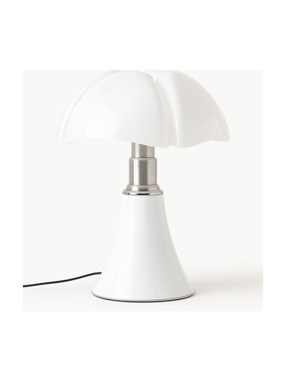 Lampada da tavolo grande a LED con luce regolabile Pipistrello, regolabile in altezza, Struttura: metallo, alluminio rivest, Bianco lucido, Ø 40 x Alt. 50 cm