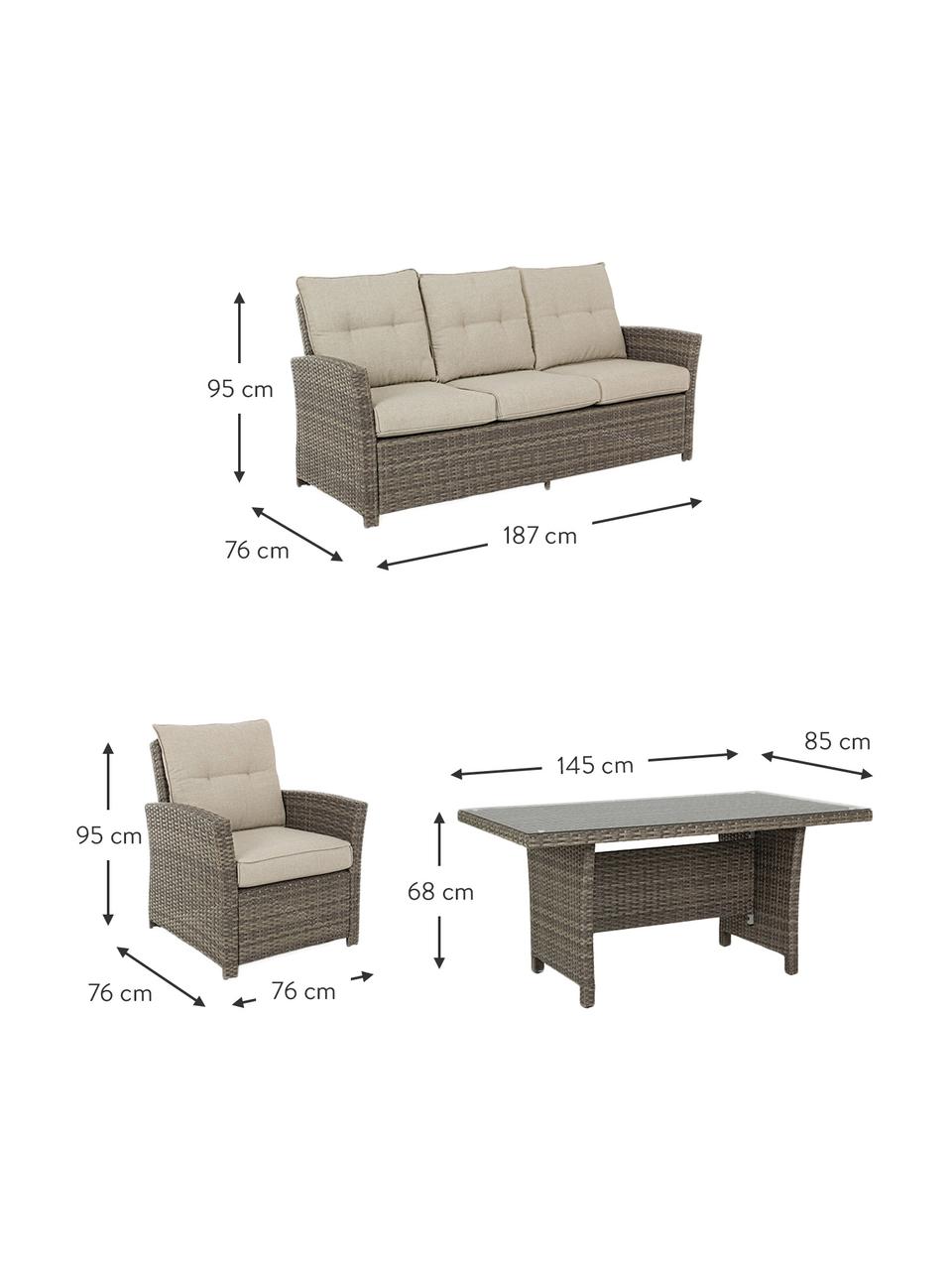 Set lounge de exterior Aden, 6 uds., Estructura: acero con pintura en polv, Marrón, beige, Set de diferentes tamaños