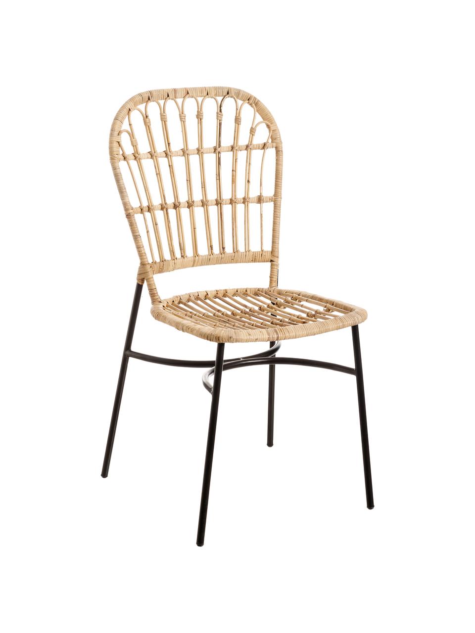Krzesło z rattanu Adriana, Stelaż: metal lakierowany, Beżowy, S 50 x G 41 cm
