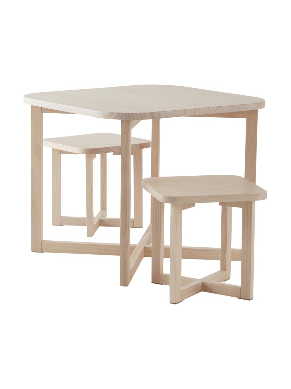 Set de mesa infantil de madera Benny, 3 pzas., Madera de pino con certificado FSC, Madera de pino, Set de diferentes tamaños