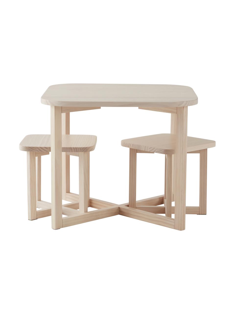 Kindertisch-Set Benny aus Holz, 3-tlg., FSC-zertifiziertes Kiefernholz, Helles Holz, Set mit verschiedenen Größen