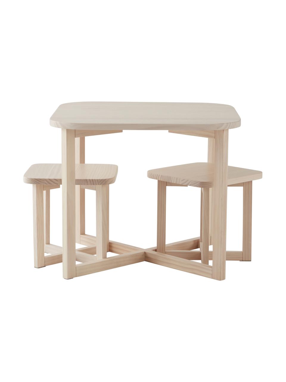 Set de mesa infantil de madera Benny, 3 pzas., Madera de pino con certificado FSC, Madera de pino, Set de diferentes tamaños