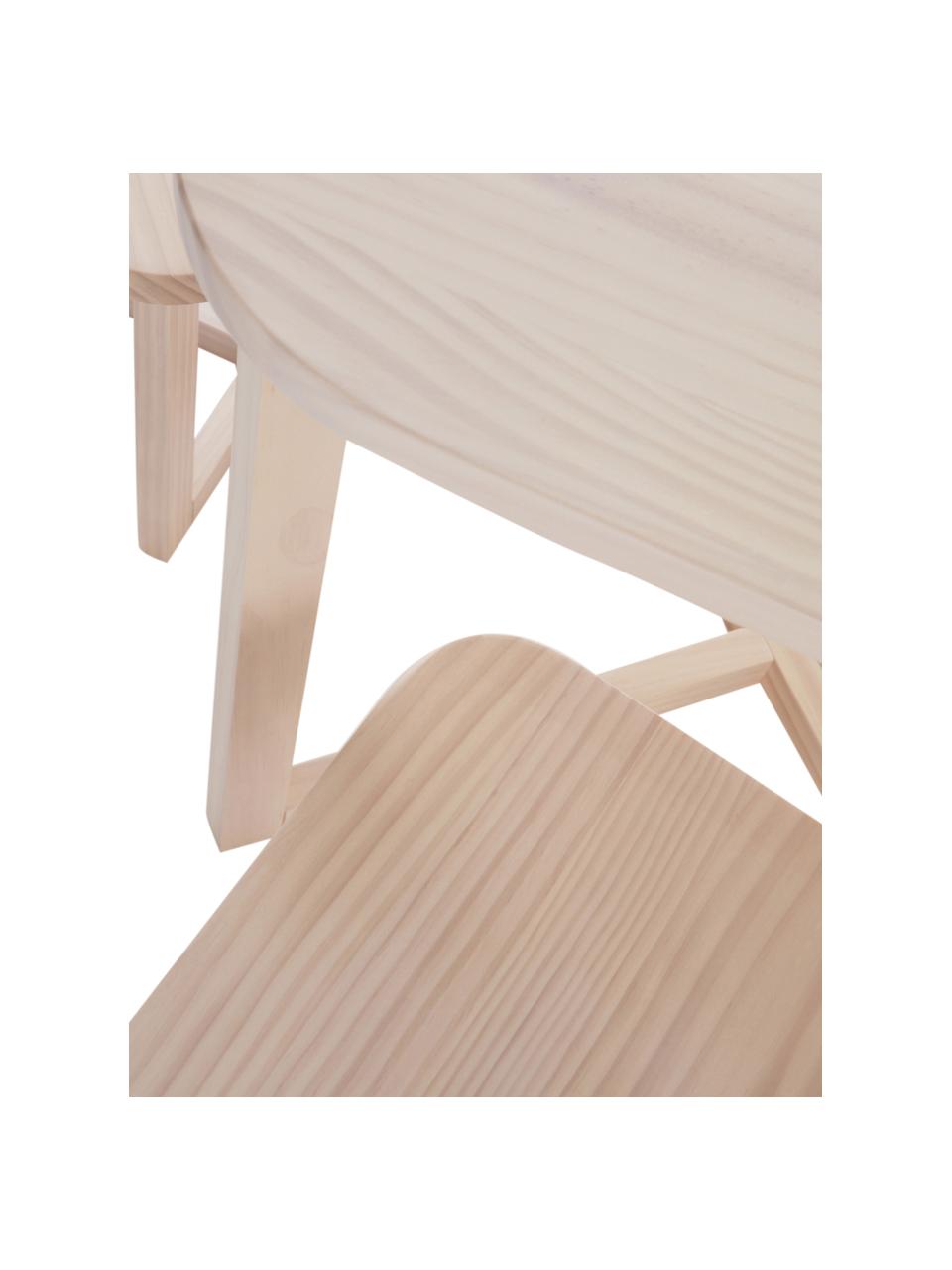 Table avec tabourets en bois pour enfants Benny, 3 élém., Bois de pin certifié FSC, Bois de pin, Lot de différentes tailles