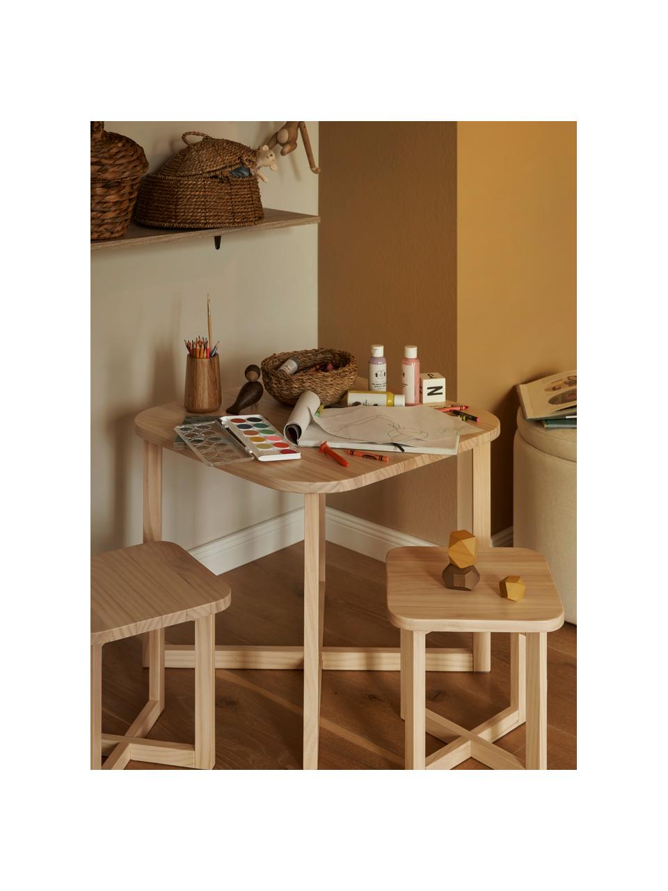 Kindertisch-Set Benny aus Holz, 3er-Set, FSC-zertifiziertes Kiefernholz, Kiefernholz, Set mit verschiedenen Größen