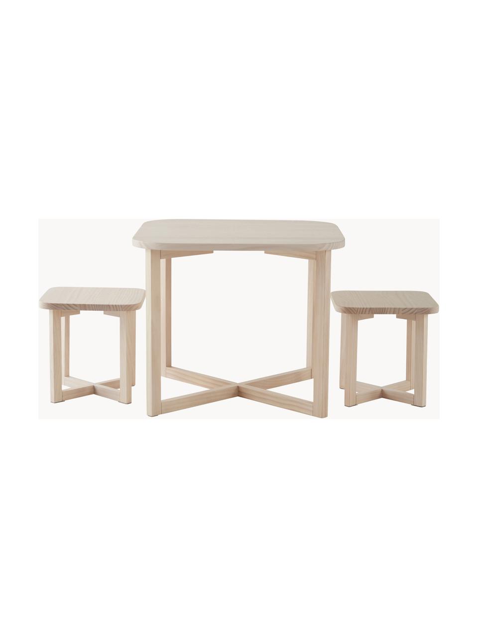 Kindertisch-Set Benny aus Holz, 3er-Set, FSC-zertifiziertes Kiefernholz, Kiefernholz, Set mit verschiedenen Größen