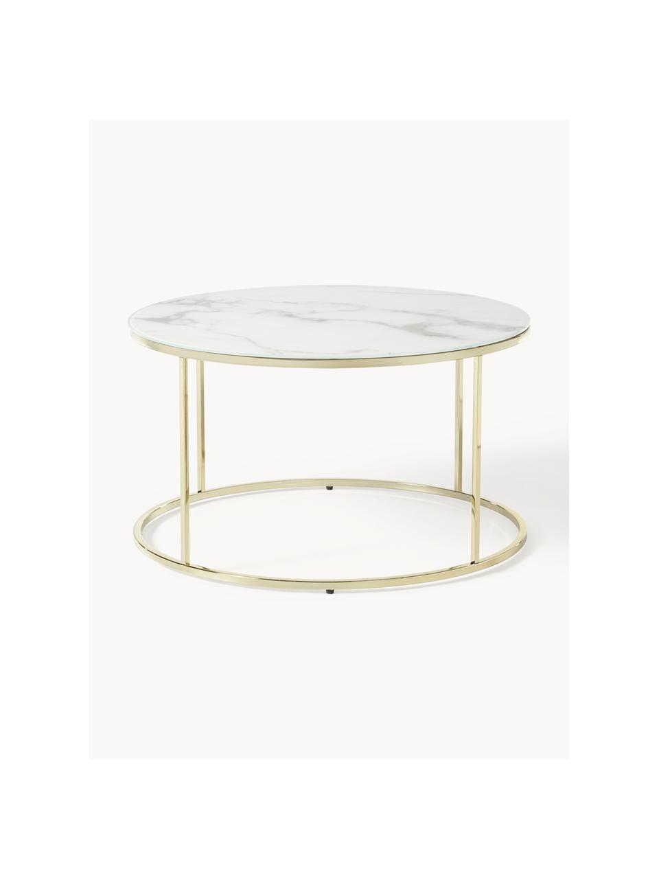 Table basse ronde look marbre Antigua, Blanc look marbre, doré, Ø 80 cm