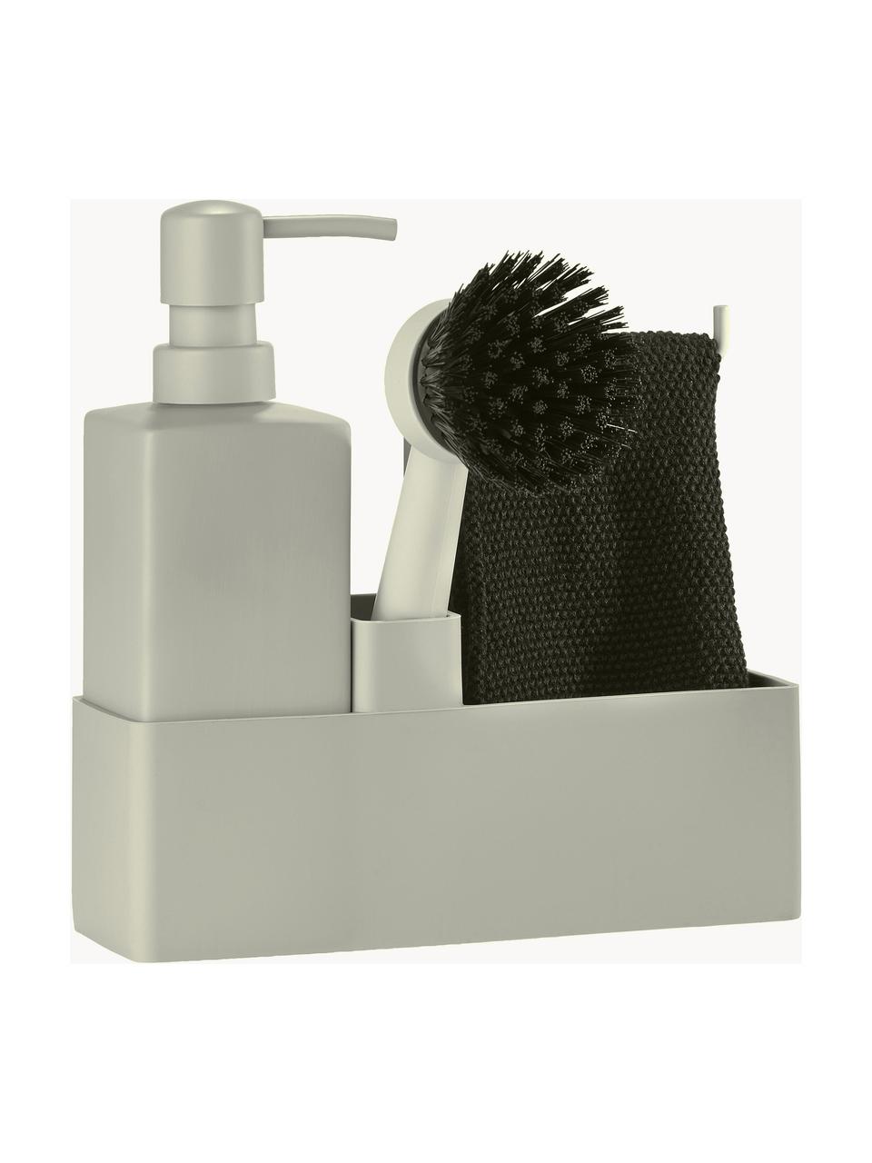 Set dispenser detersivo per piatti con spazzola Zone Denmark 3 pz, Ceramica, silicone, Bianco crema, Larg. 19 x Alt. 21 cm
