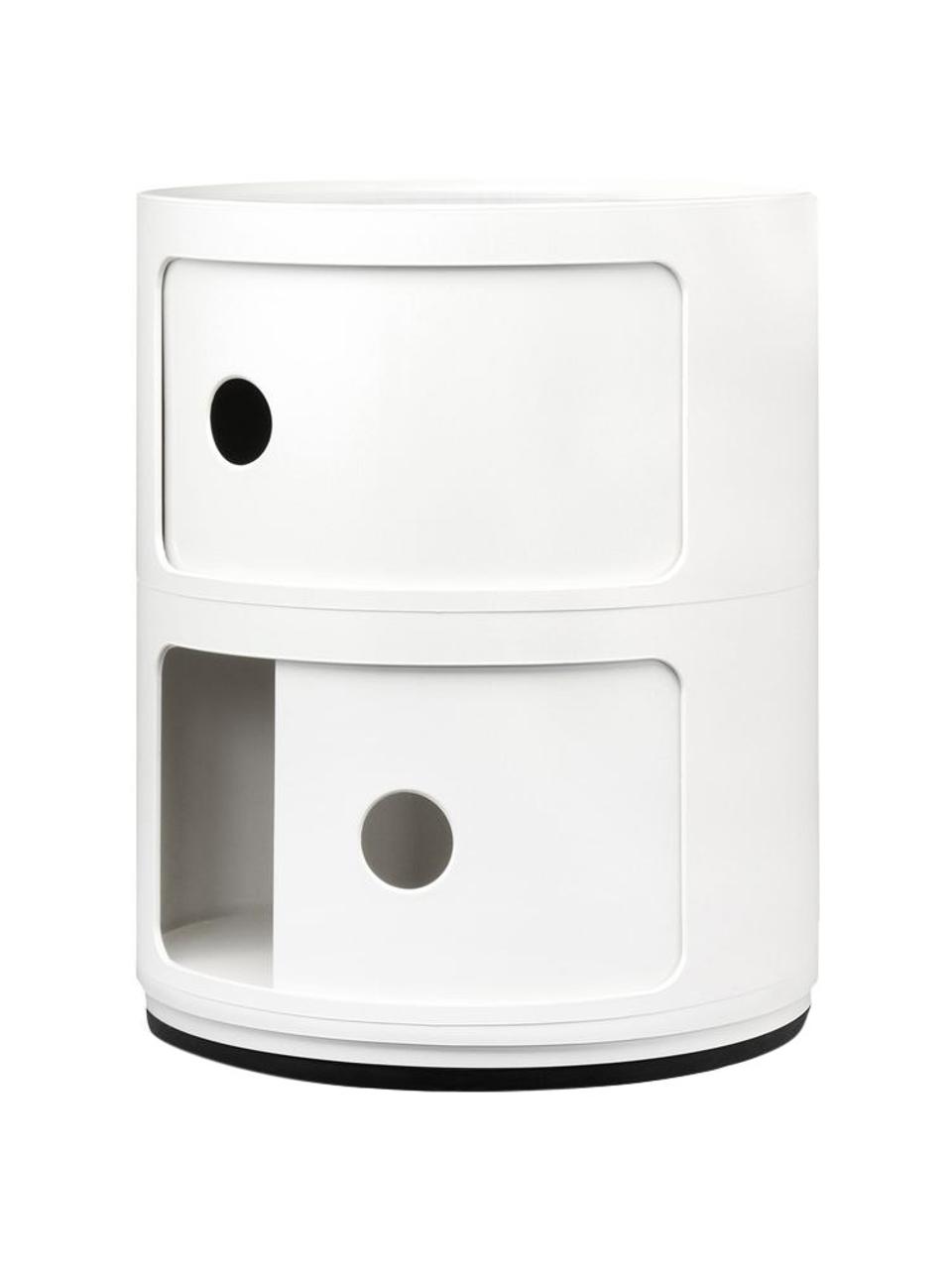 Odkládací stolek Componibili, 2 moduly, Termoplastický technopolymer vyrobený z recyklovaného průmyslového výboru, certifikace Greenguard, Bílá, lesklá, Ø 32 cm, V 40 cm