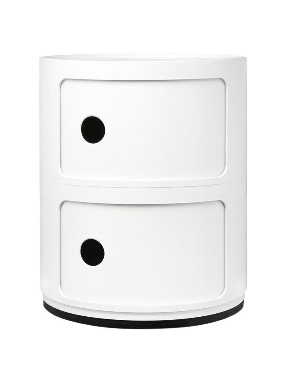 Odkládací stolek Componibili, 2 moduly, Termoplastický technopolymer vyrobený z recyklovaného průmyslového výboru, certifikace Greenguard, Bílá, lesklá, Ø 32 cm, V 40 cm