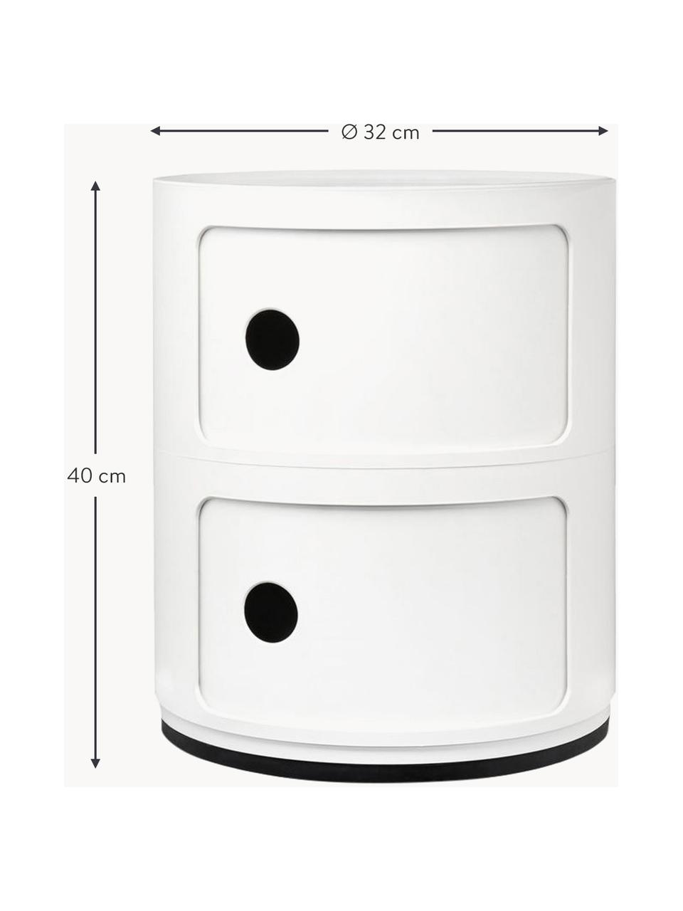 Contenitore di design con 2 cassetti Componibili, Tecnopolimero termoplastico ricavato da materiale industriale riciclato, certificato Greenguard, Bianco lucido, Ø 32 x Alt. 40 cm