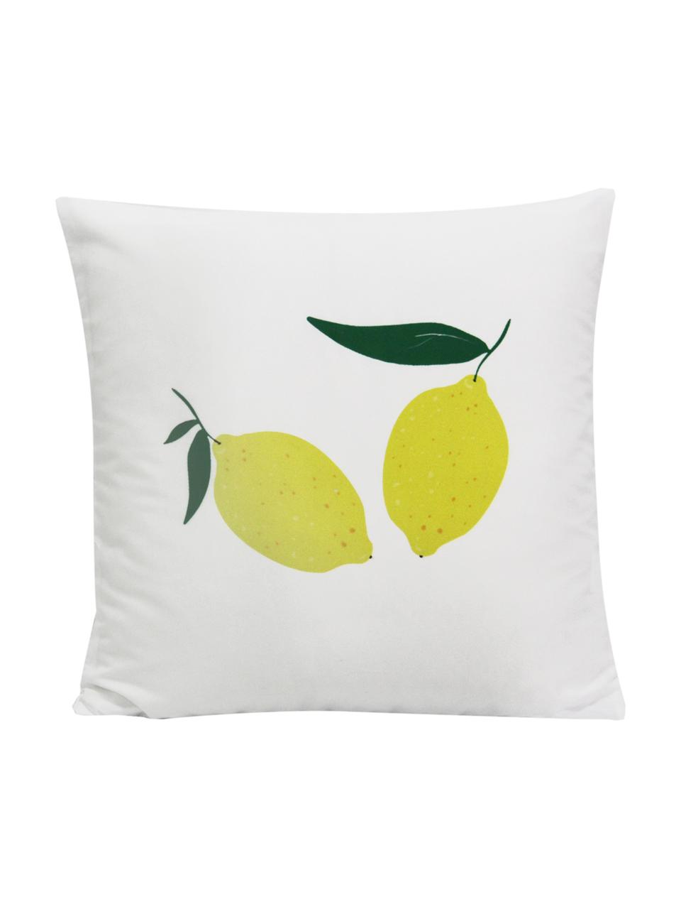 Dubbelzijdige kussenhoes Lemon, Polyester, Wit, geel, groen, 45 x 45 cm