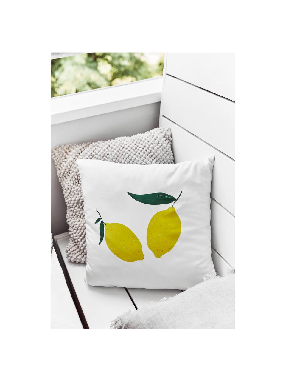 Dubbelzijdige kussenhoes Lemon, Polyester, Wit, geel, groen, 45 x 45 cm