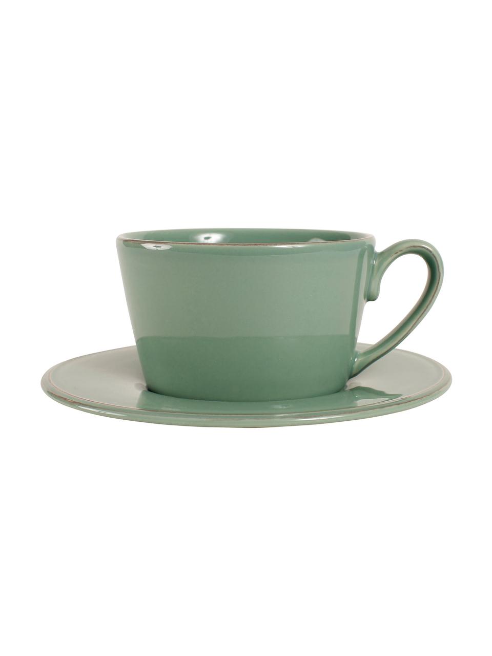 Tazza da tè con piattino stile country Constance, Gres, Verde, Ø 19 x Alt. 8 cm, 375 ml