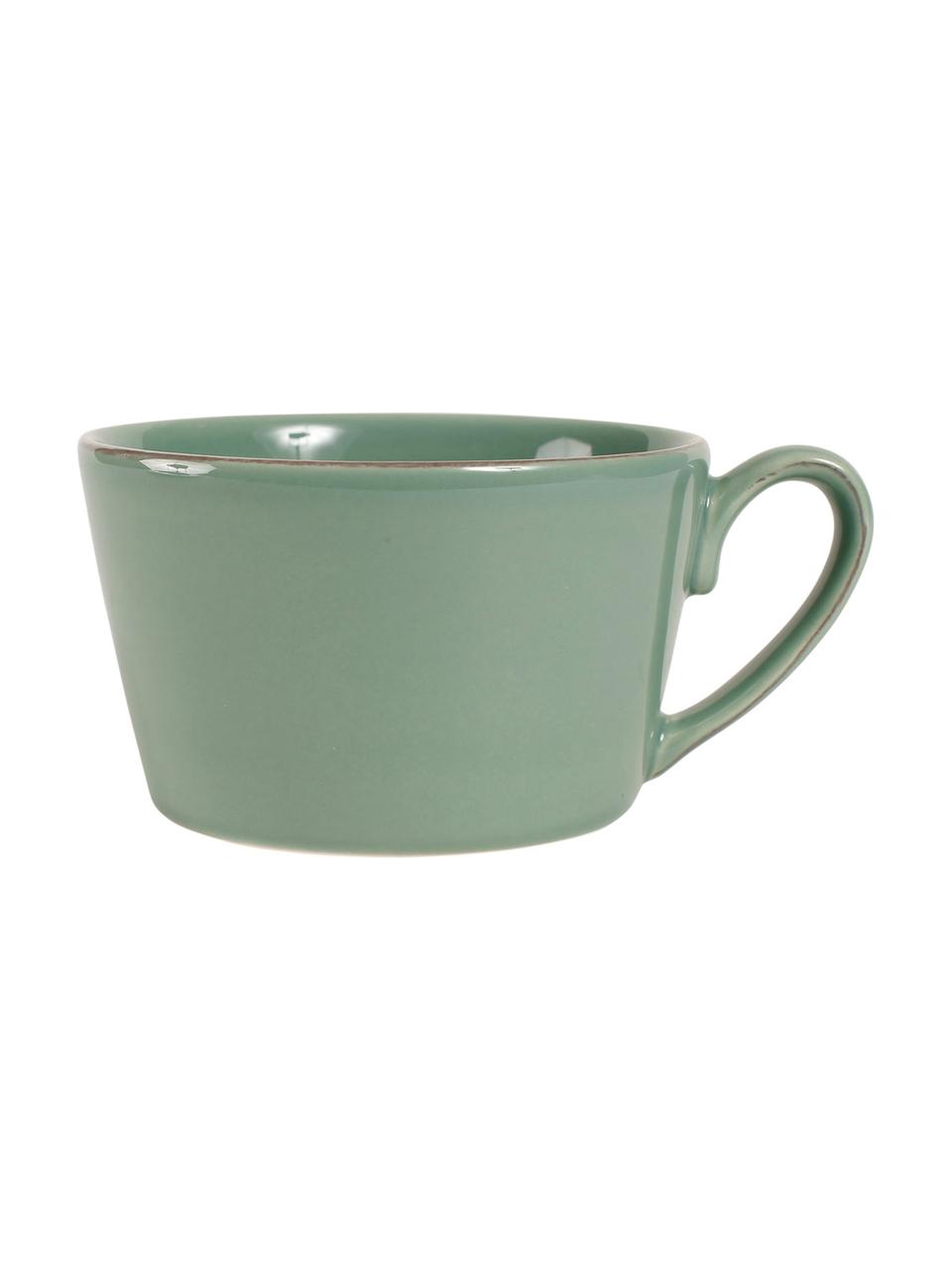 Tazza da tè con piattino stile country Constance, Gres, Verde, Ø 19 x Alt. 8 cm, 375 ml