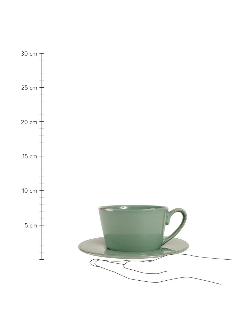 Tazza da tè con piattino stile country Constance, Gres, Verde, Ø 19 x Alt. 8 cm, 375 ml