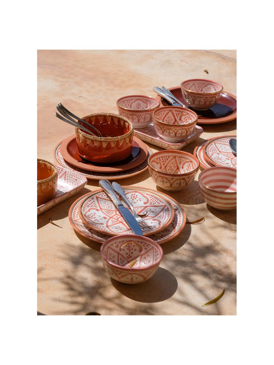 Handgemachter marokkanischer Frühstücksteller Beldi mit Goldrand, Keramik, Orange, Cremefarben, Gold, Ø 20 cm