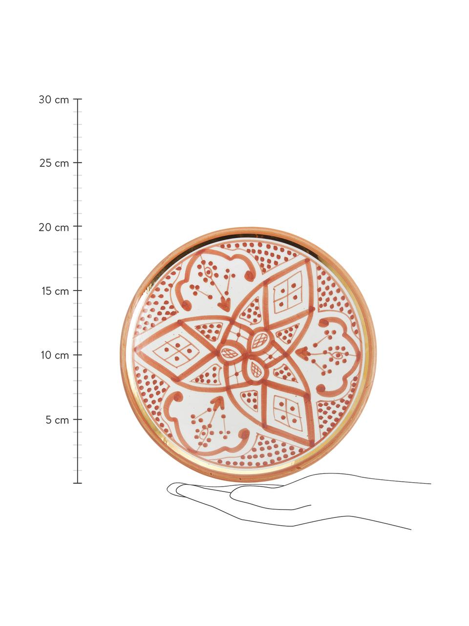 Handgemachter marokkanischer Frühstücksteller Beldi mit Goldrand, Keramik, Orange, Cremefarben, Gold, Ø 20 cm
