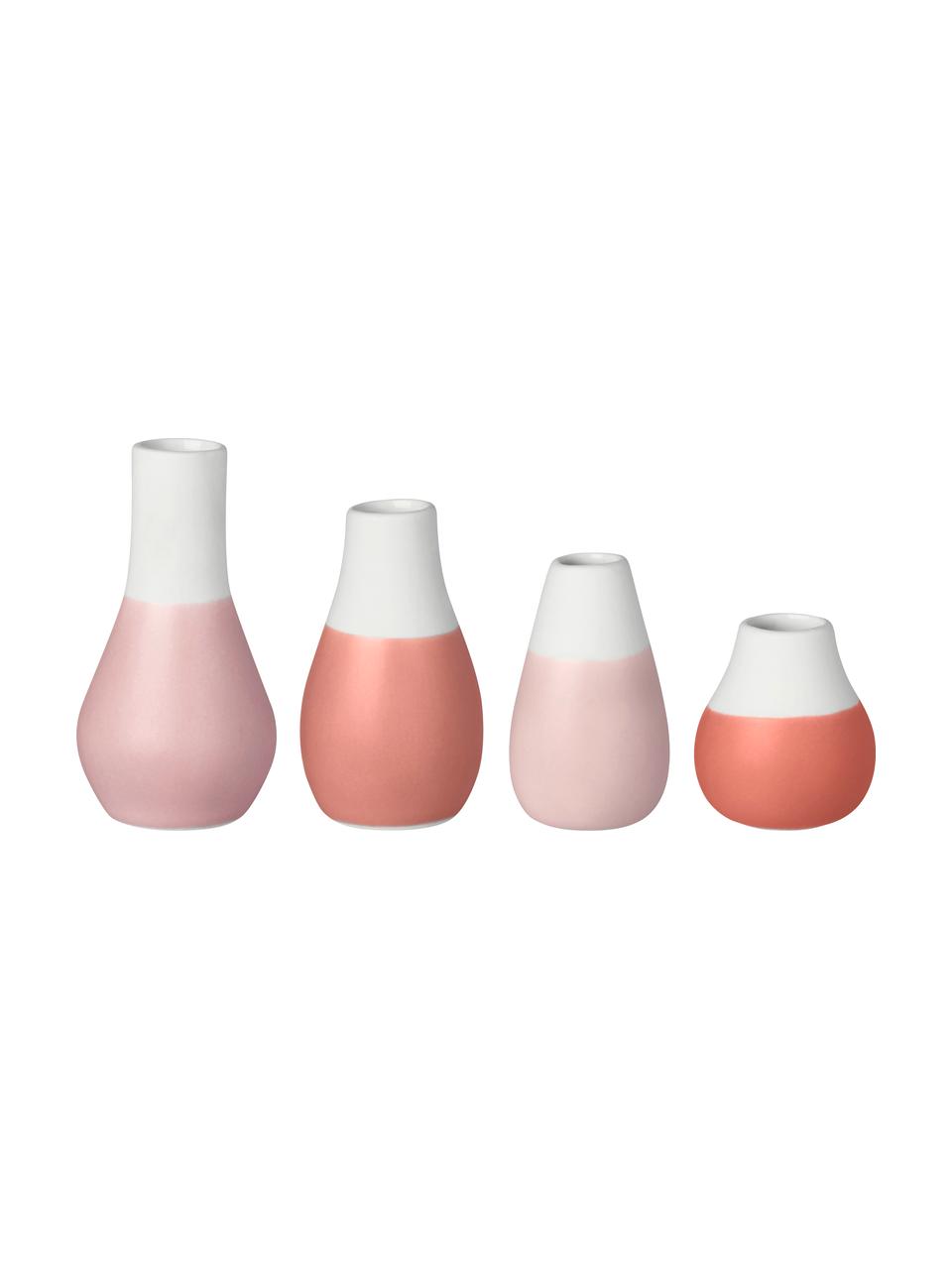 XS-Vasen-Set Pastell aus Steingut, 4-tlg., Steingut mit Glasur, Rosatöne, Weiss, Verschiedene Grössen