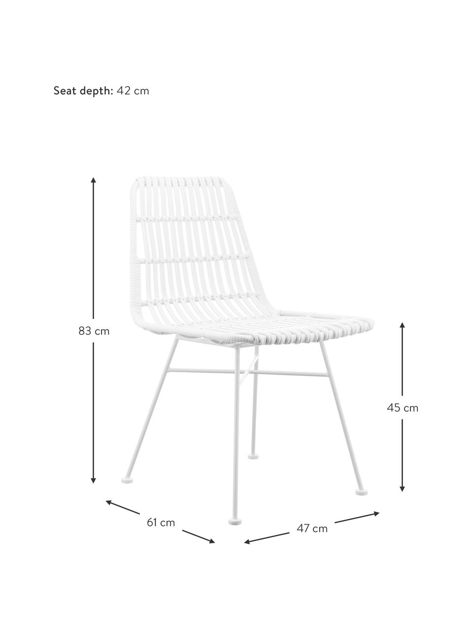 Polyrotan stoelen Costa, 2 stuks, Zitvlak: polyethyleen vlechtwerk, Frame: gepoedercoat metaal, Wit, wit, B 47 x D 61 cm