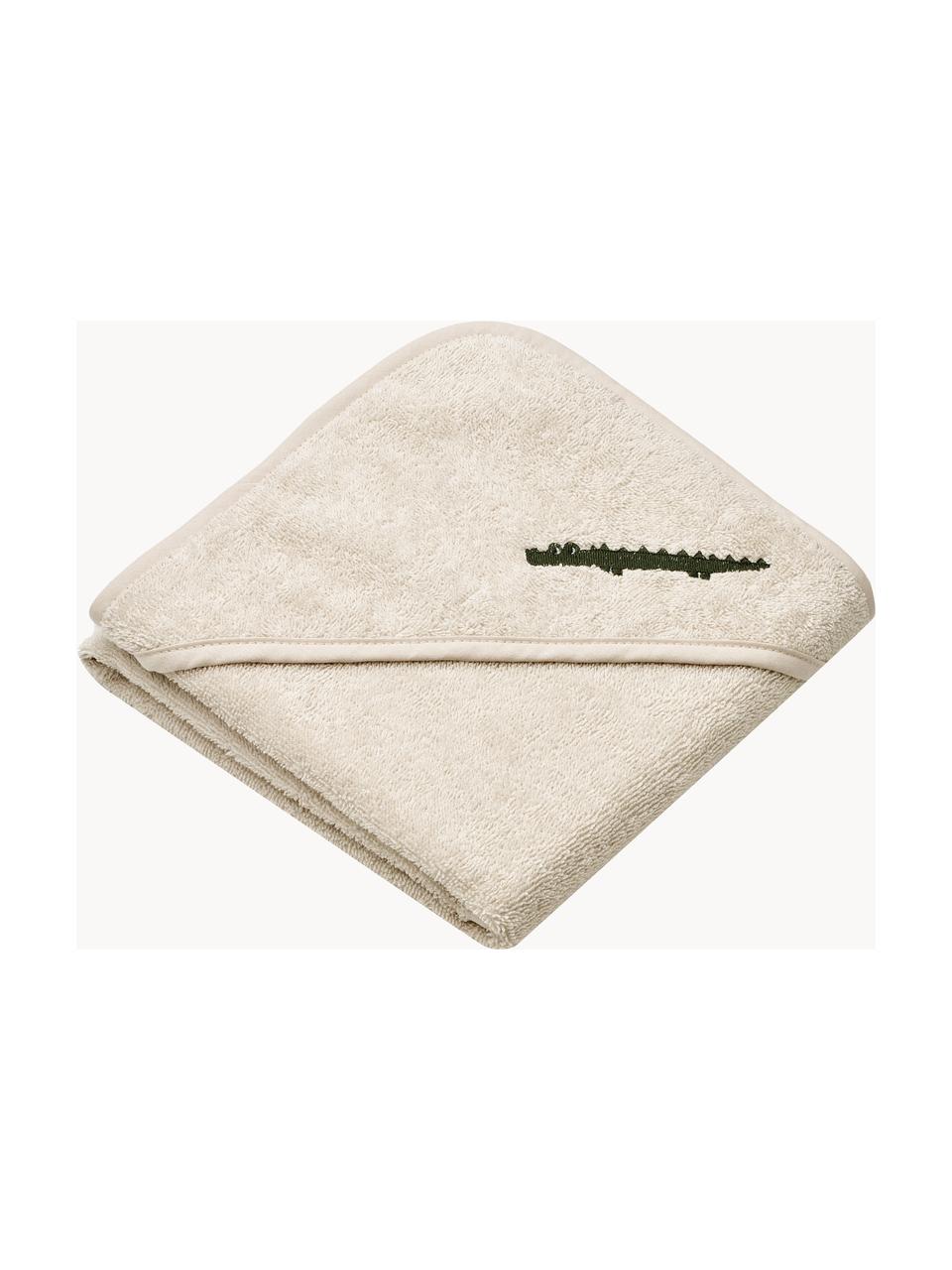 Dětský ručník z organické bavlny Batu, 100 % bio bavlna, s certifikátem GOTS, Tlumeně bílá, motiv krokodýla, Š 70 cm, D 70 cm