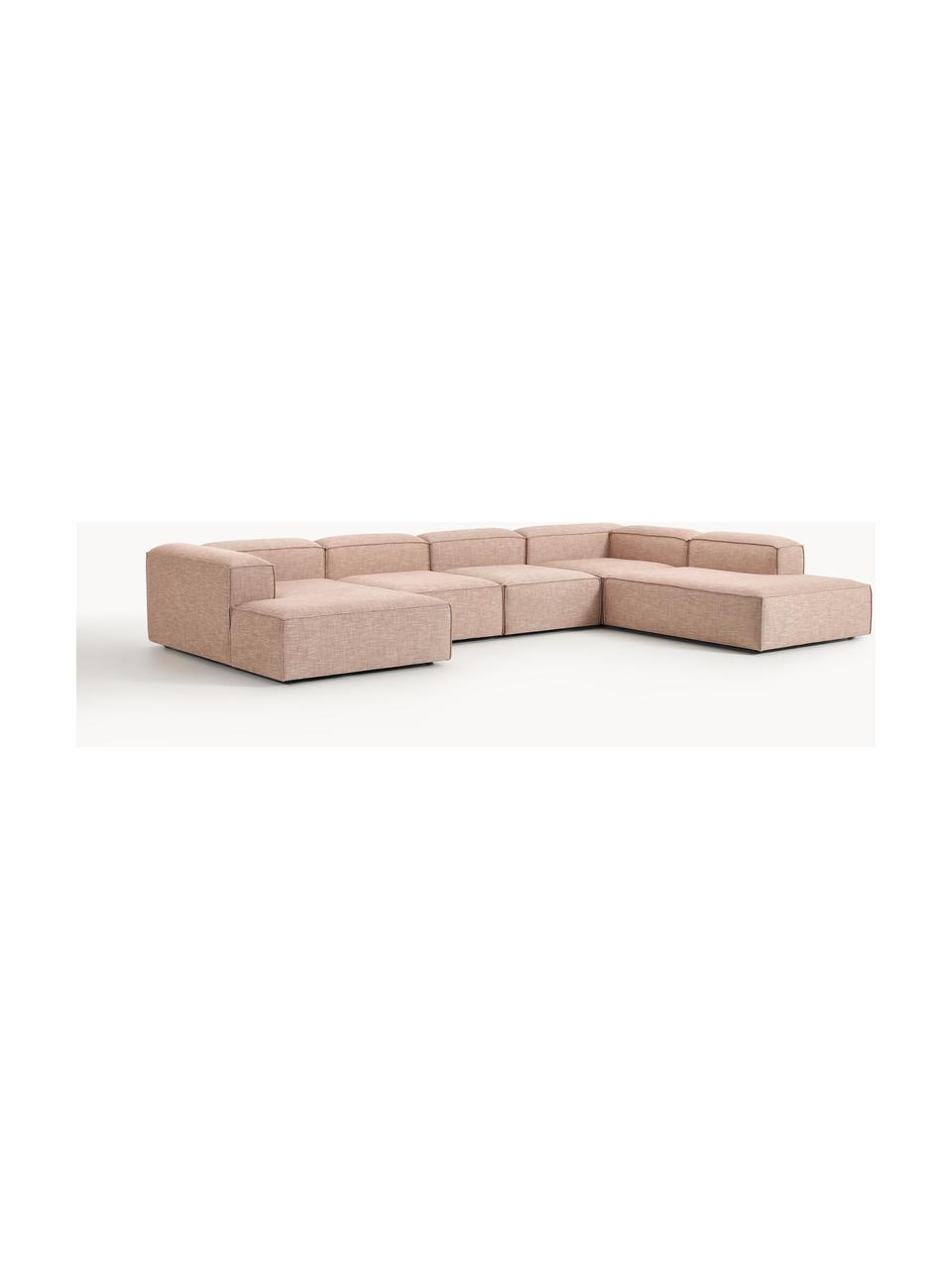 Sofa modułowa z mieszanki lnu Lennon, Tapicerka: 50% wiskoza, 25% len, 15%, Nogi: tworzywo sztuczne Ten pro, Rdzwoczerwona mieszanka lnu, S 418 x G 269 cm, prawostronna