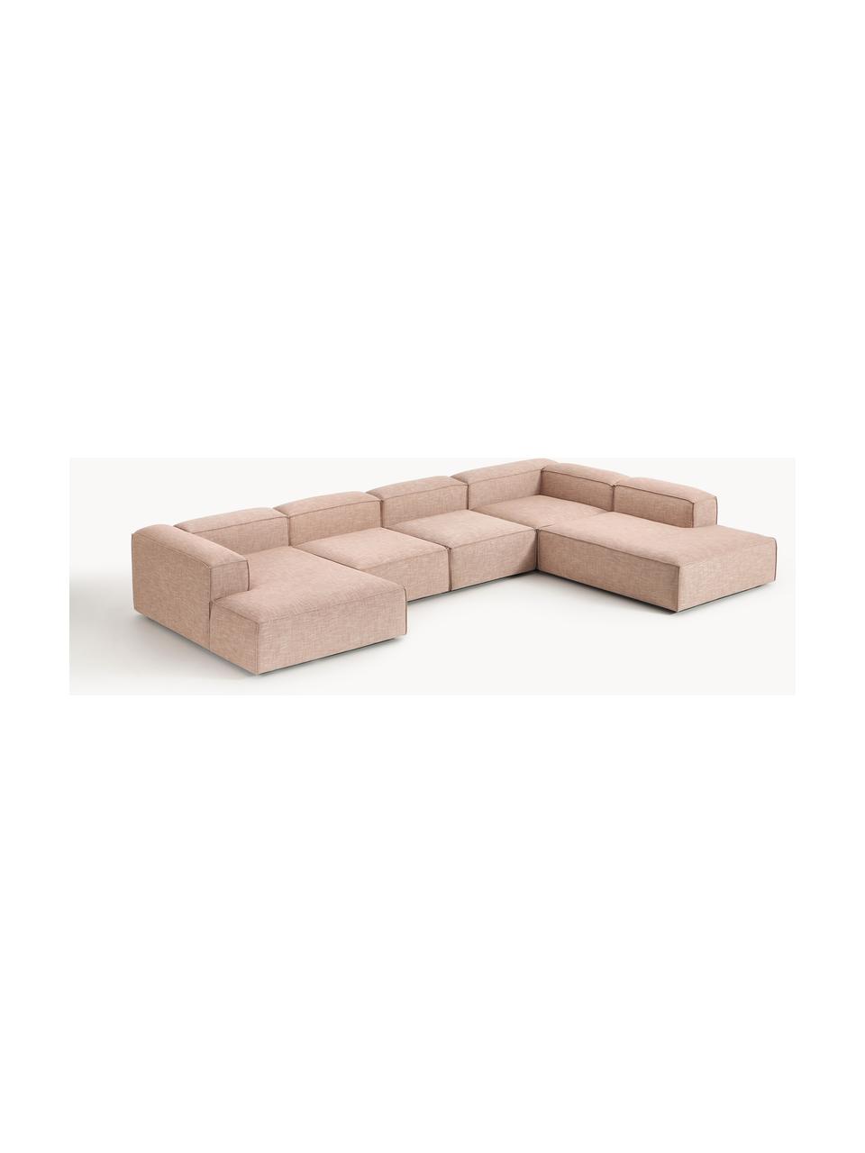 Sofa modułowa z mieszanki lnu Lennon, Tapicerka: 50% wiskoza, 25% len, 15%, Nogi: tworzywo sztuczne Ten pro, Rdzwoczerwona mieszanka lnu, S 418 x G 269 cm, prawostronna