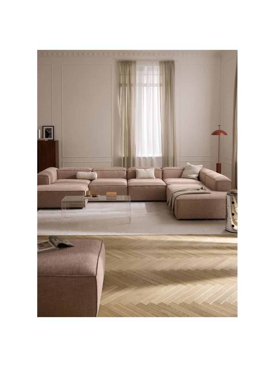 Sofa modułowa z mieszanki lnu Lennon, Tapicerka: 50% wiskoza, 25% len, 15%, Nogi: tworzywo sztuczne Ten pro, Rdzwoczerwona mieszanka lnu, S 418 x G 269 cm, prawostronna