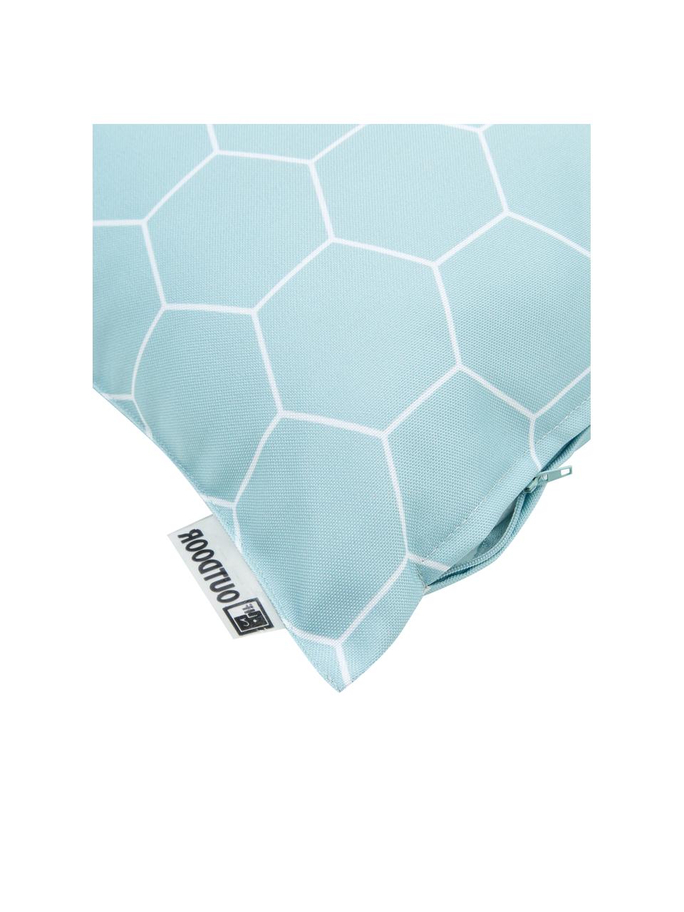 Outdoor kussen met patroon Honeycomb, 100% polyester, Blauw, wit, 47 x 47 cm