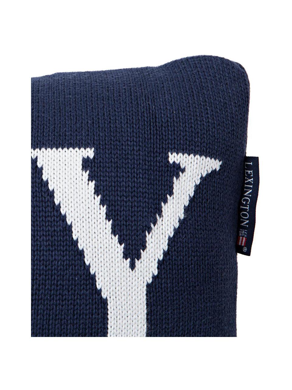 Coussin long tricot Knitted Holiday, Bleu foncé, blanc