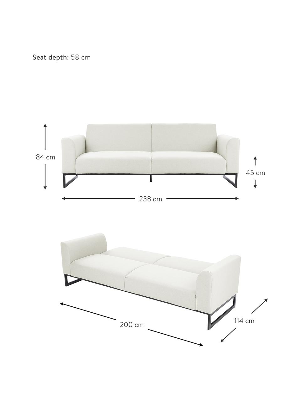 Sofa rozkładana Josephine (3-osobowa), Tapicerka: 100% poliester Dzięki tka, Stelaż: lite drewno sosnowe, skle, Nogi: metal, Beżowa tkanina, S 238 x G 85 cm