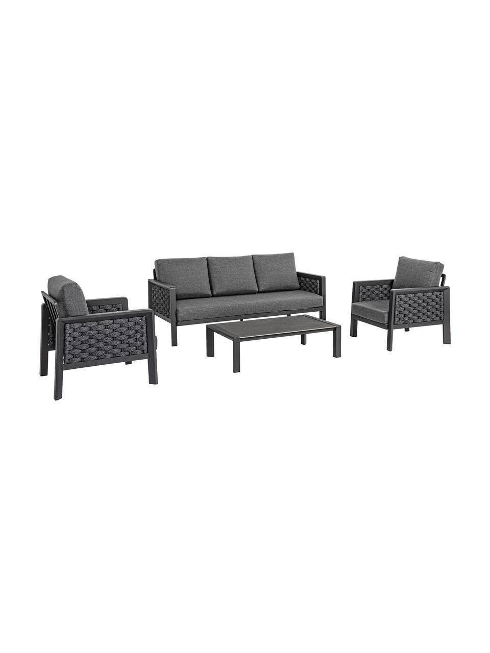 Set lounge para exterior Otavio, 4 pzas., Estructura: aluminio recubierto, Tablero: cerámica, Gris, negro, Set de diferentes tamaños