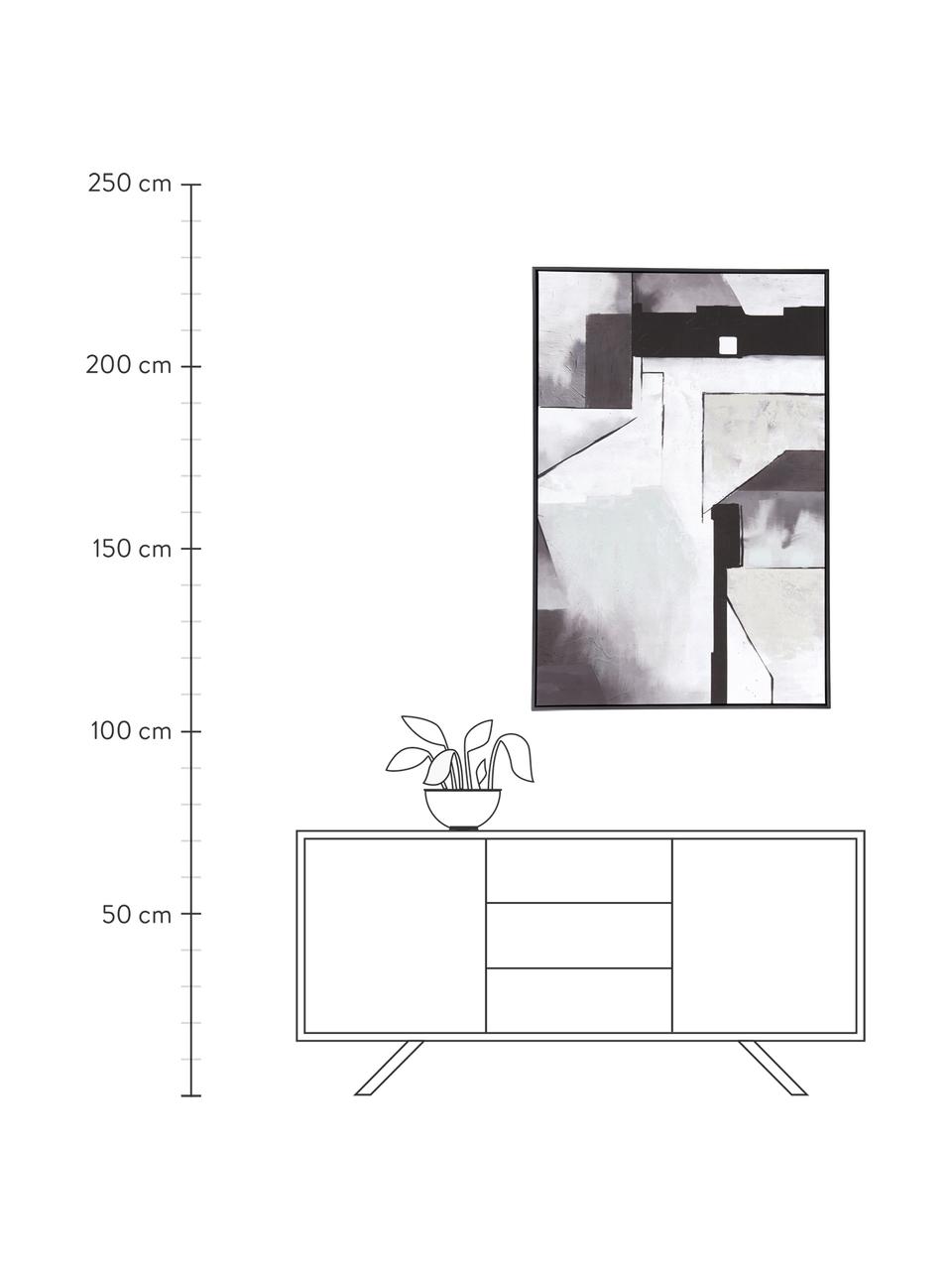 Leinwanddruck Shapes, Rahmen: Eukalyptusholz, Mitteldic, Bild: Leinwand, Schwarz, Braun, Beige, B 82 x H 122 cm