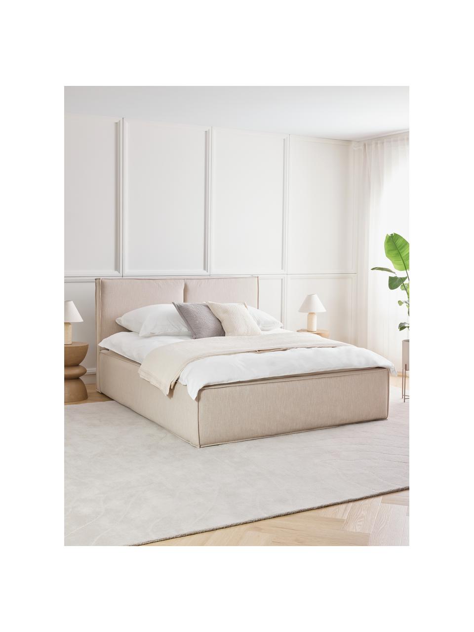 Gestoffeerd bed Dream, Bekleding: polyester (gestructureerd, Frame: massief grenenhout en pla, Geweven stof beige, B 160 x L 200 cm