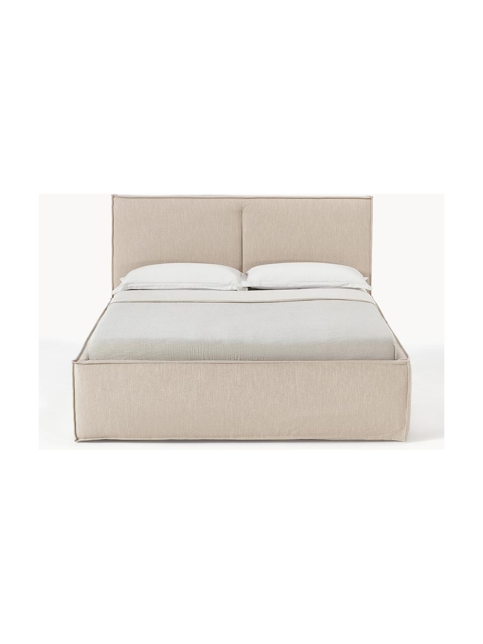 Gestoffeerd bed Dream, Bekleding: polyester (gestructureerd, Frame: massief grenenhout en pla, Geweven stof beige, B 160 x L 200 cm