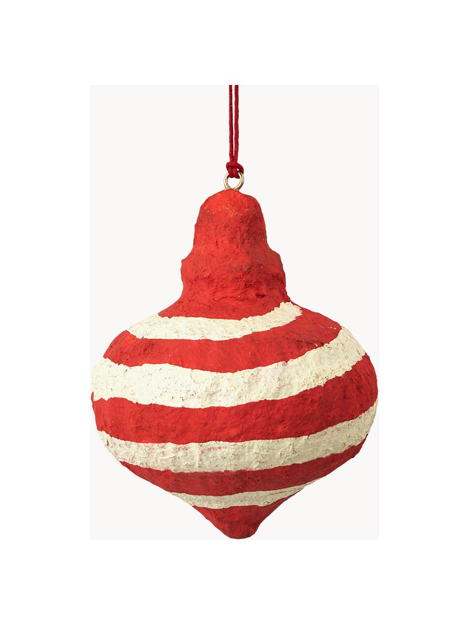 Ciondoli per albero di Natale Pulp 4 pz, Polpa di cotone, Rosso, bianco latte, Ø 8 x Alt. 9 cm