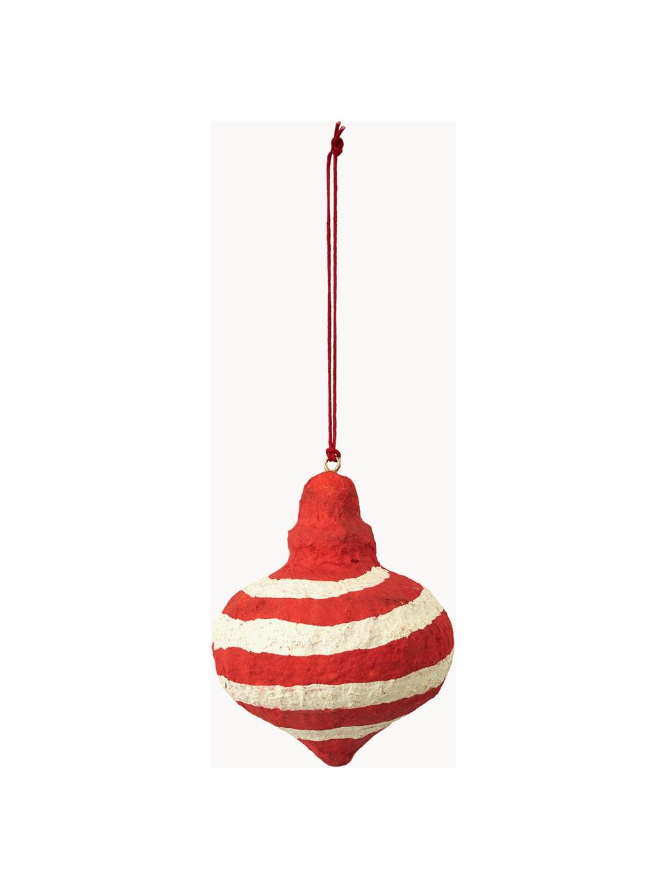 Ciondoli per albero di Natale Pulp 4 pz, Polpa di cotone, Rosso, bianco latte, Ø 8 x Alt. 9 cm