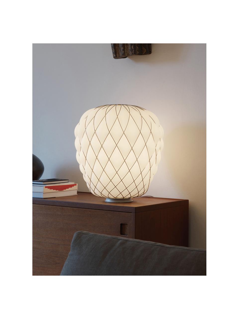 Grande lampe à poser artisanale Pinecone, Blanc, argenté, Ø 50 x haut. 52 cm