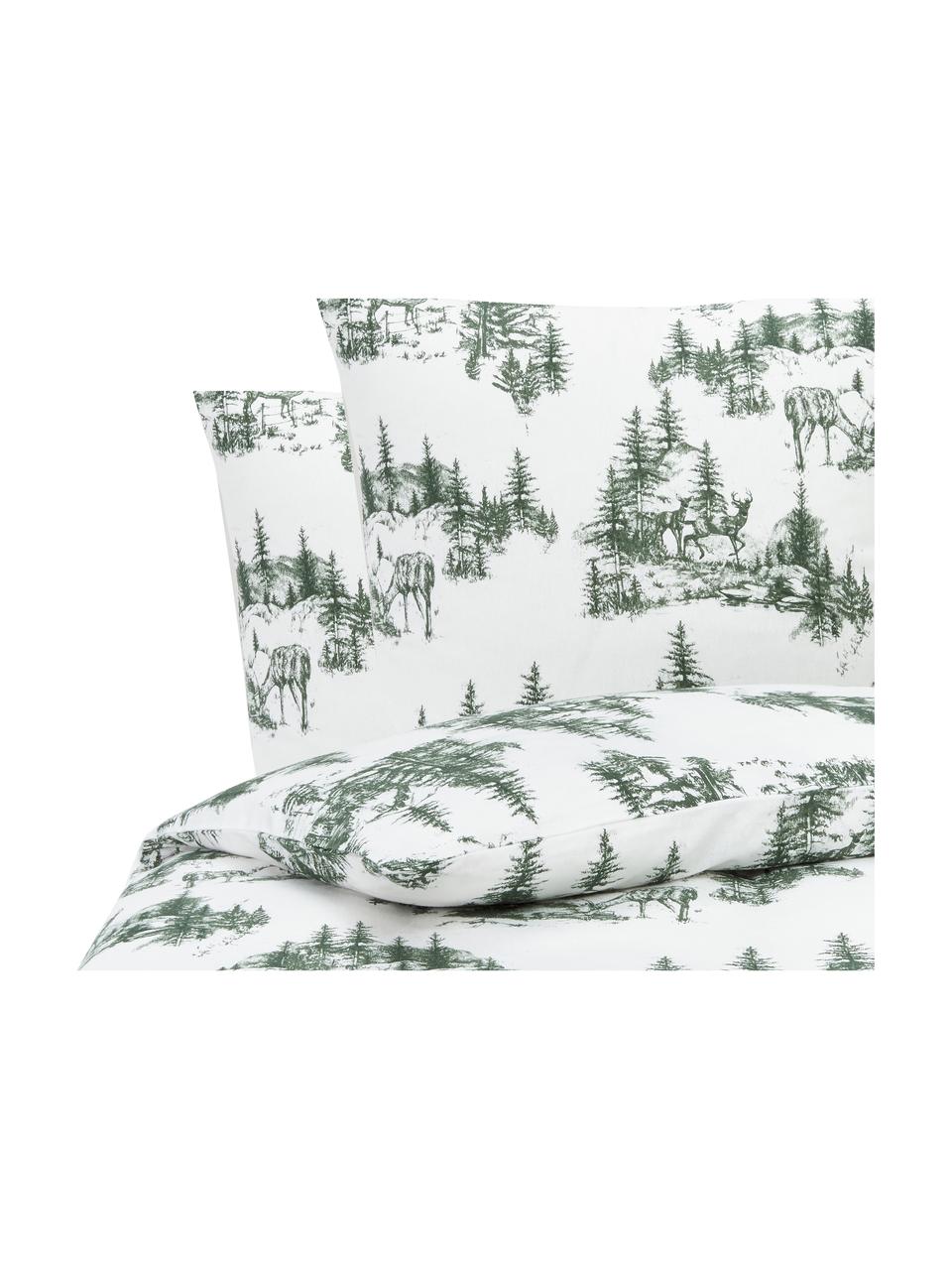 Flanelová posteľná bielizeň so zimným motívom Nordic, Zelená, biela